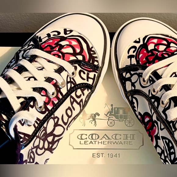 NIB Coach Poppy Sneakers Leather Trim Sz 9.5 - Picture 13 of 13